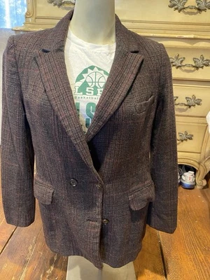 Blazer de tweed vintage Saks Fifth Avenue para mujer de lana marrón borgoña TALLA 12 Foto 1 de 4