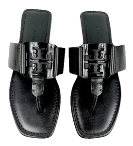 Tory Burch Georgia Black Leather Thong Sandals Sz 6M - Picture 1 of 9
