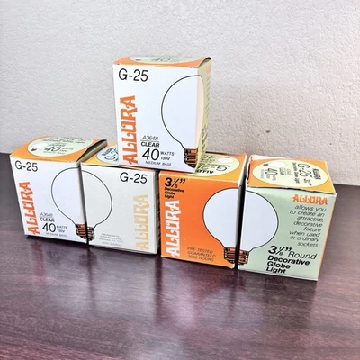 5 Allura Clear Vintage Globe Light Bulbs 100 Watt G25  A3648 avg. life 3000 hour - Image 1 of 4