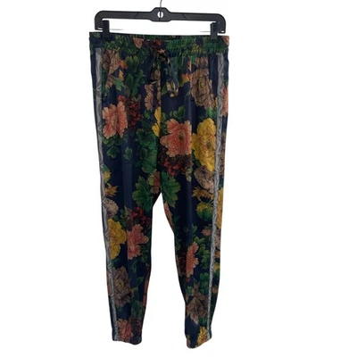 Johnny Was Silk Navy Multicolor Floral Print Jogger Pants Womens Size Small - Image 1 of 4