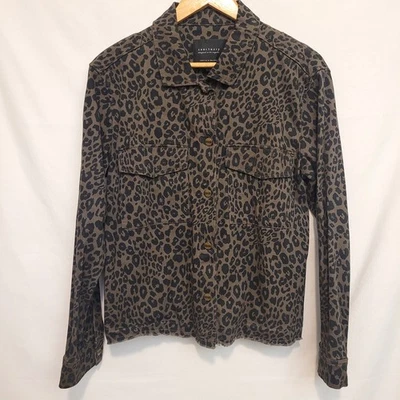 Sanctuary Anthropologie Snap Front Jacket Brown Black Leopard Cheetah Fall Med - Image 1 of 4
