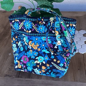 Vera Bradley Retired Midnight Blues Tote Bag Purse Tortoise Shell Closure - Picture 1 of 7