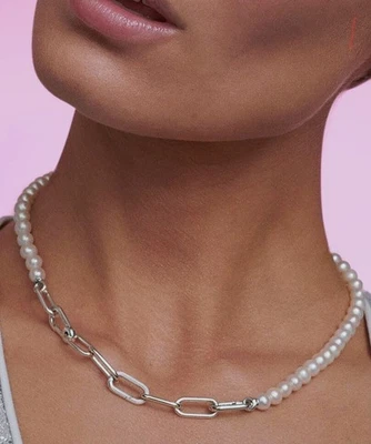 Pandora ME Behandelte Süßwasserzuchtperlen Halskette Sterling-Silber 45CM Neu - Bild 1 von 4