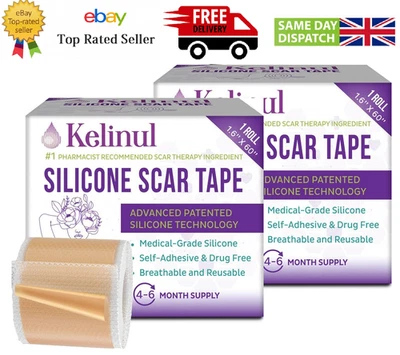 KELINUL 2 x Silicone Scar Plasters Tape Roll Reusable Sheets Medical grade 12 months