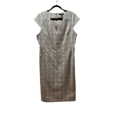 Banana Republic 双弹力紧身连衣裙 14 码灰色蓝色格子职业办公室 — 第 1/4 张图片