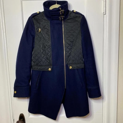 Шерстяное пальто French Connection темно-синее 6 золотистая фурнитура Dark Academia Sailor Whimsigoth - Изображение 1 из 4