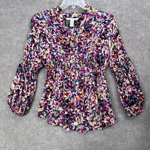 Diane von Furstenberg Silk Blouse S 0 Multicolor Ruched Button Top Dopamine - Picture 1 of 6
