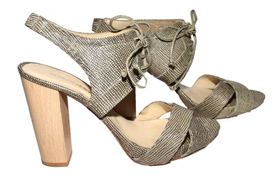 Rebecca Minkoff Lagarto Cuero Repujado Corbata al Tobillo Corbata Madera Tacones Talla 6M Foto 1 de 4