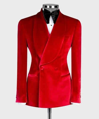 Men Suits Jackets Velvet Slim Fit Formal Prom Tuxedos Prom Groom Double Breasted - Image 1 of 4
