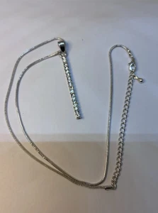 18k White Gold Diamond Line Bar Tag Necklace White Gold - Picture 1 of 16