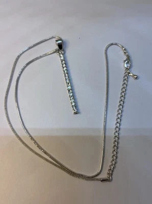 18k White Gold Diamond Line Bar Tag Necklace White Gold - Image 1 of 4