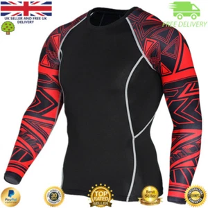 Top Compressione Uomo Palestra Crossfit MMA Ciclismo Muscolare Alta Qualità Rosso Dettaglio Braccio - Foto 1 di 5