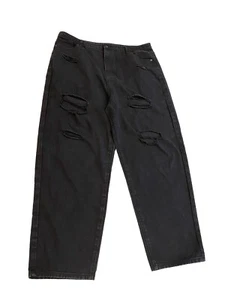 Pretty Little Thing Jeans Women 18 Black Distressed High Rise Punk Grunge Travel - Picture 1 of 7