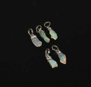 WHOLESALE 925 5PC SOLID STERLING SILVER ROUGH ETHIOPIAN OPAL PENDANT LOT 0 A566 - Picture 1 of 2