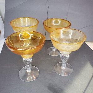 Artland Iris Margarita Glasses Set of 4 Citrine Hand Blown Yellow Gold Seed READ