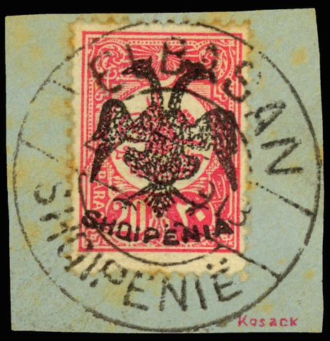 Albania #Mi6 Used CV€250.00 1913 20pa Carmine Rose on Piece tied by Elbasan [6] Cover