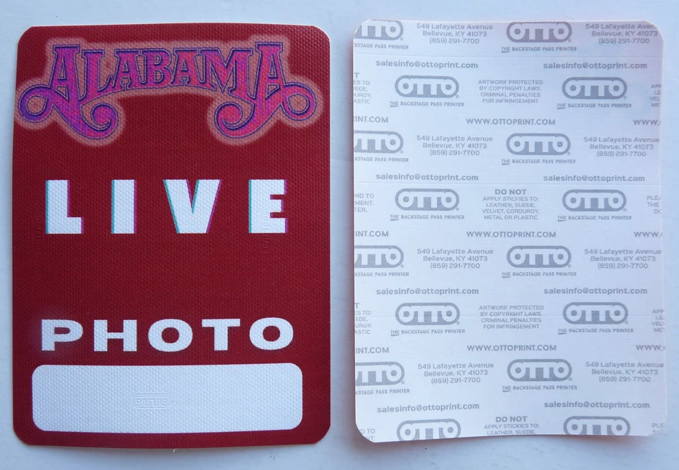 Alabama LIVE Gira de Conciertos Foto Roja Backstage Pass D30 Foto 1 de 1