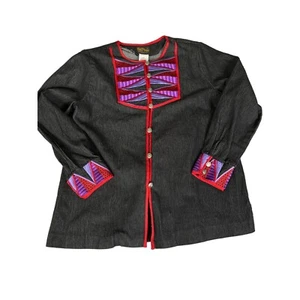 Giacca camicia Bob Mackie Wearable Art Vintage Ricamata Nera abbottonata Media - Foto 1 di 10