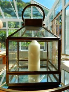 Aged Brass Glass Candle Faux Plants Hanging Lantern Terrarium Nkuki Style 22cm