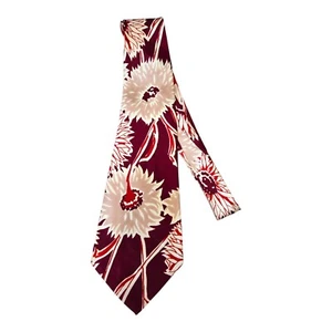 Vintage 40s Chrysanthemum Floral Burgundy Neck Tie - Picture 1 of 6