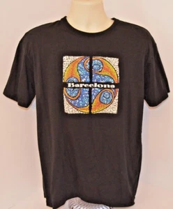 VTG 90s Safon Barcelona T-Shirt Mosaic Bright Art 3D Black Mens XL Made in Spain - Picture 1 of 7
