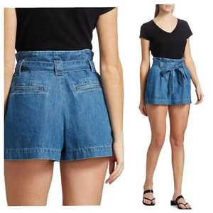 L'AGENCE Hillary Paperbag-Waist Denim Short Sz 26 Tie Waist Casual Spring - Picture 1 of 10