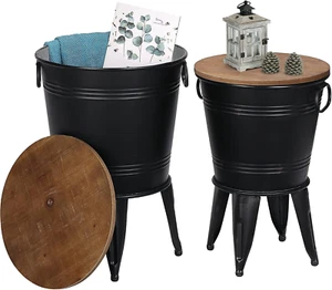 Farmhouse Accent Side Table, Rustic Antique Galvanized End Coffee or Cocktail Ta - Picture 1 of 7