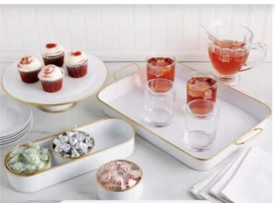 White Metal With Gold Trim Serving Tray - Image 1 of 3