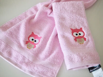 rosa Duschtuch Handtuch Gästetuch bestickt mit pink EULE aus Biobaumwolle - Bild 1 von 4