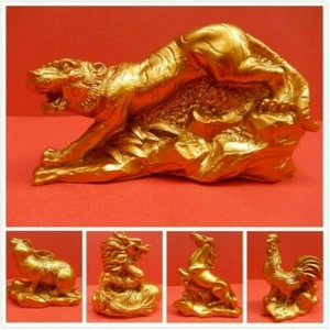 Gold Chinesisch Harz Sternzeichen Tiere Statue Skulptur Heimdekoration Feng Shui - Bild 1 von 17
