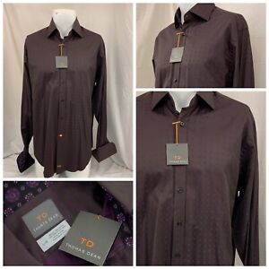 Thomas Dean Flip Cuff Shirt L Men Purple Cotton Paisley Cuff NWT YGI R1-339