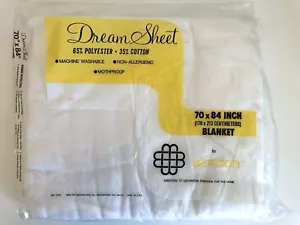 Vintage DREAM SHEET White BEACON BLANKET New Old Stock NOS 60s 70s BEDDING 70x84 - Picture 1 of 4