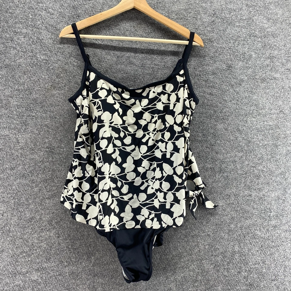 Traje de baño Azul para mujer 16W Plus negro floral de una pieza sin mangas forrado con cuello en V Foto 1 de 4