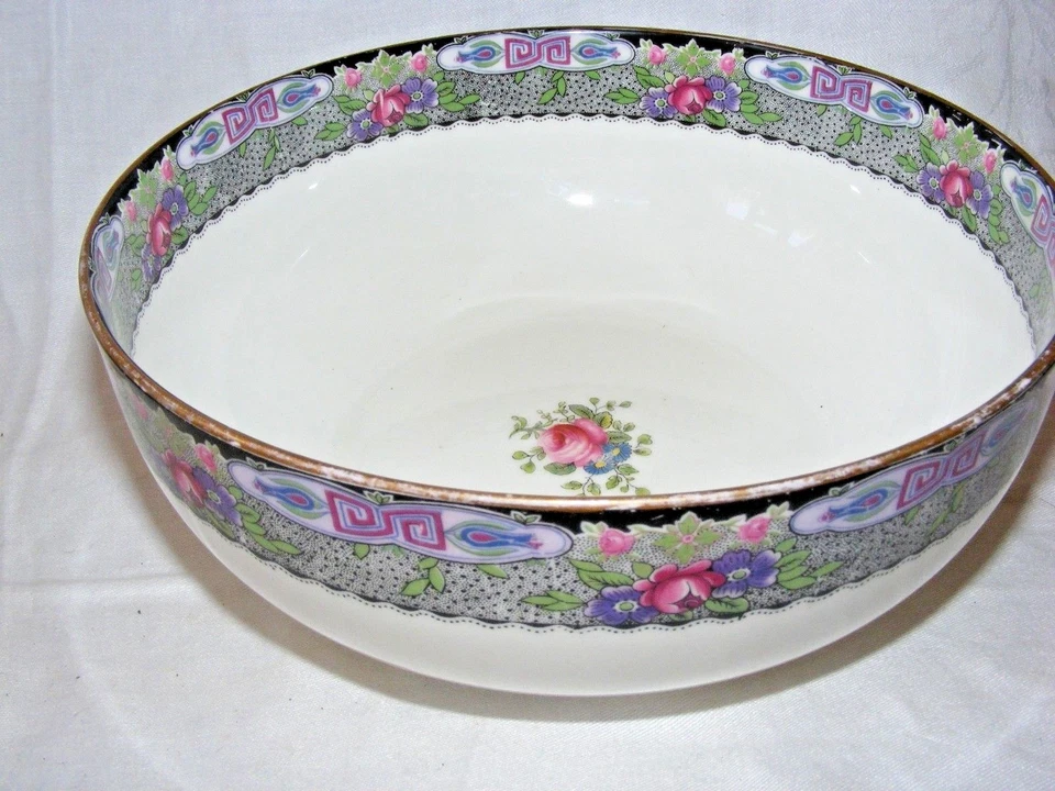 ANTIQUE ART DECO AYNSLEY ROSE & GEOMETRIC PATTERN FRUIT BOWL 19 CMS DIAMETER - Image 1 of 4