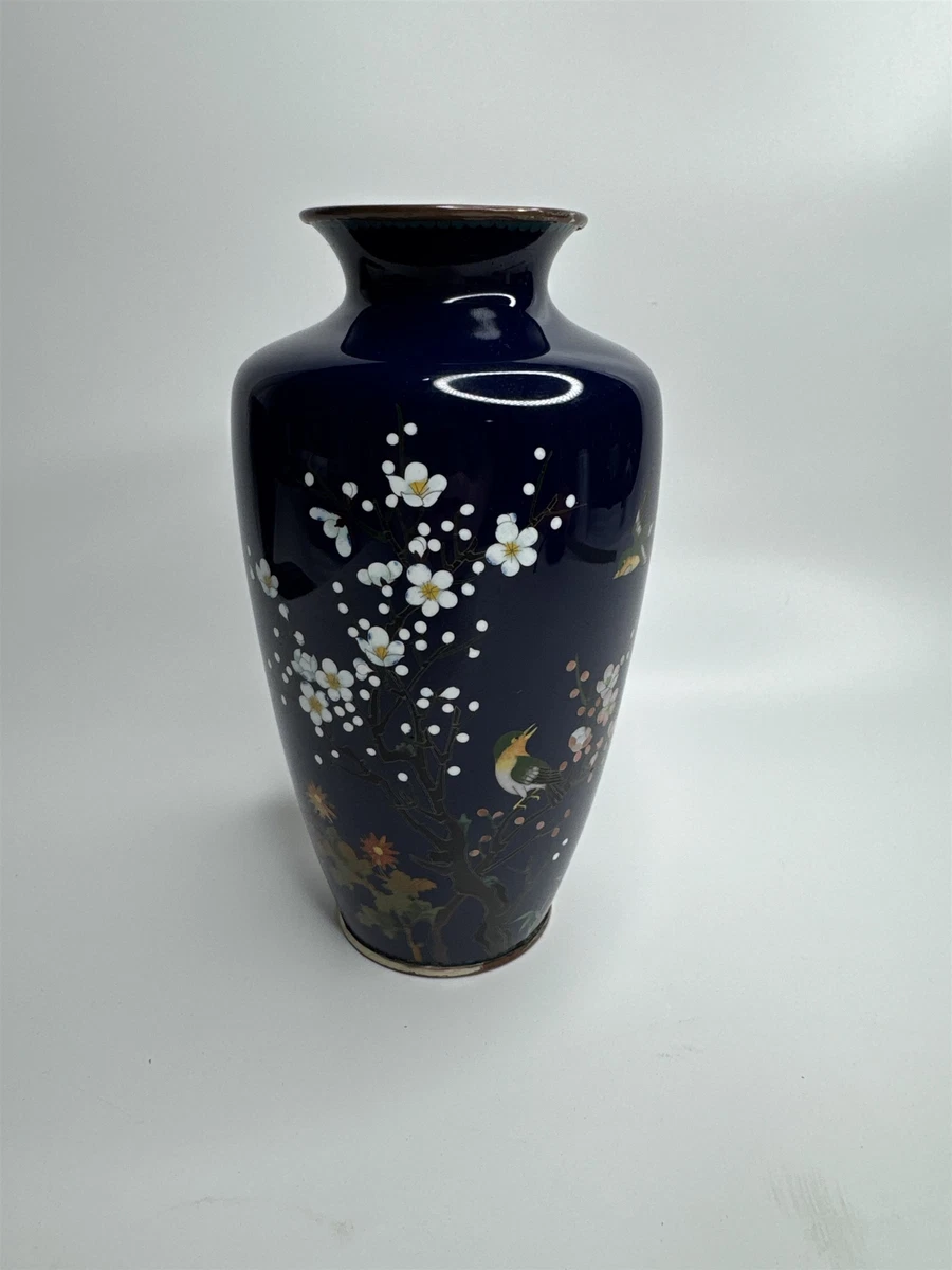 蓝色景泰蓝日本古董花瓶| eBay