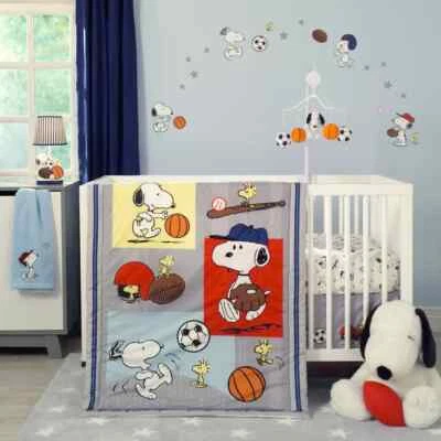 BO -Snoopy Sports Multicolor 3-Piece Nursery Baby Boy Crib Bedding Set - Image 1 of 4