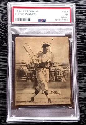 1934 BATTER UP LLOYD WANER HIGH NUMBER BASEBALL CARD #157 *NICE* PSA 1 (MK) POOR - Image 1 of 4
