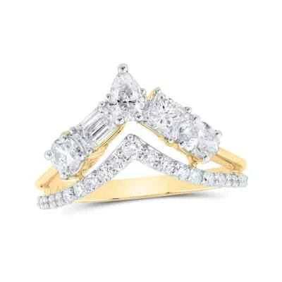 1.37 Cttw Princess Round Diamond Chevron Womens Band Ring 14k Yellow Gold - Image 1 of 2