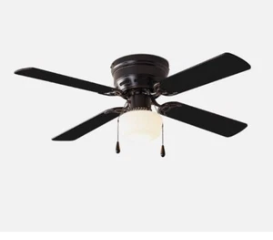 42 Inch Flush Mount Ceiling Fan Mainstays Black Finish Single Frosted Globe NOB - Picture 1 of 2