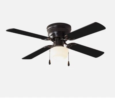 42 Inch Flush Mount Ceiling Fan Mainstays Black Finish Single Frosted Globe NOB - Image 1 of 2