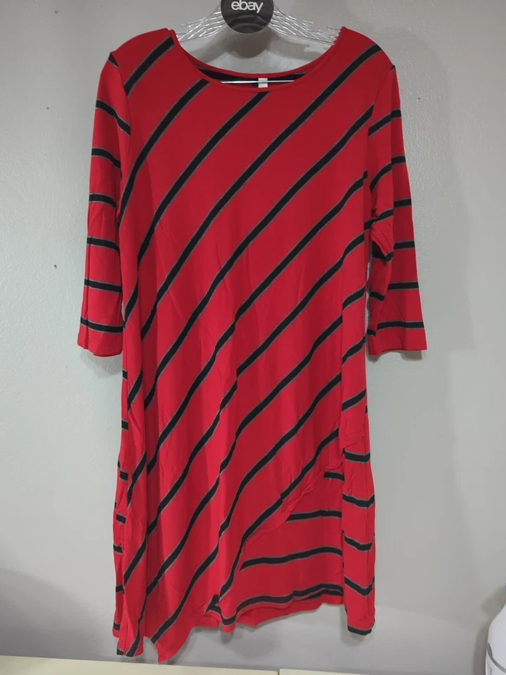 Vestido tejido jersey Kensie para mujer talla L rojo negro a rayas manga 3/4  Foto 1 de 4