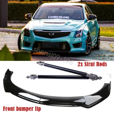 Front Bumper Lip Spoiler Splitter Body Kit + Strut Rods For Cadillac ATS CTS XTS Foto 1 de 4