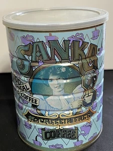 Tapa de lata de café SANKA 1981 General Foods vacía sin cafeína dama victoriana - Imagen 1 de 8