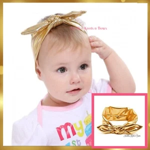 Baby Girls Metallic Gold Top Knot Headband, Bunny Ear Headband - Picture 1 of 7