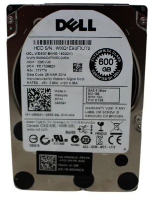 Dell WD6001BKHG-18D22V1 096G91 10K 600GB 2.5" SAS Hard Drive 100% Health - Image 1 of 2