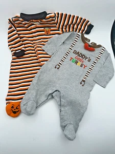 Halloween Thanksgiving Sleepers Footed 0-3Months (faded, Signs of Wear) - Picture 1 of 9