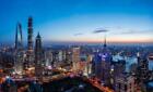 Luftaufnahme der Skyline der Stadt und moderner Geschftsgebude in Shanghai bei