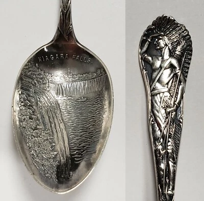 Cuchara de recuerdo de plata esterlina - Cataratas del Niágara nativa americana casi nueva FL0832 Foto 1 de 4