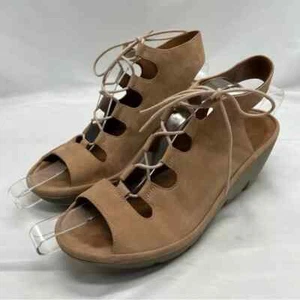 Clarks Artisan Leather Ghillie Wedge Sandals Clarene Grace Sand sz 10 lace up - Picture 1 of 14