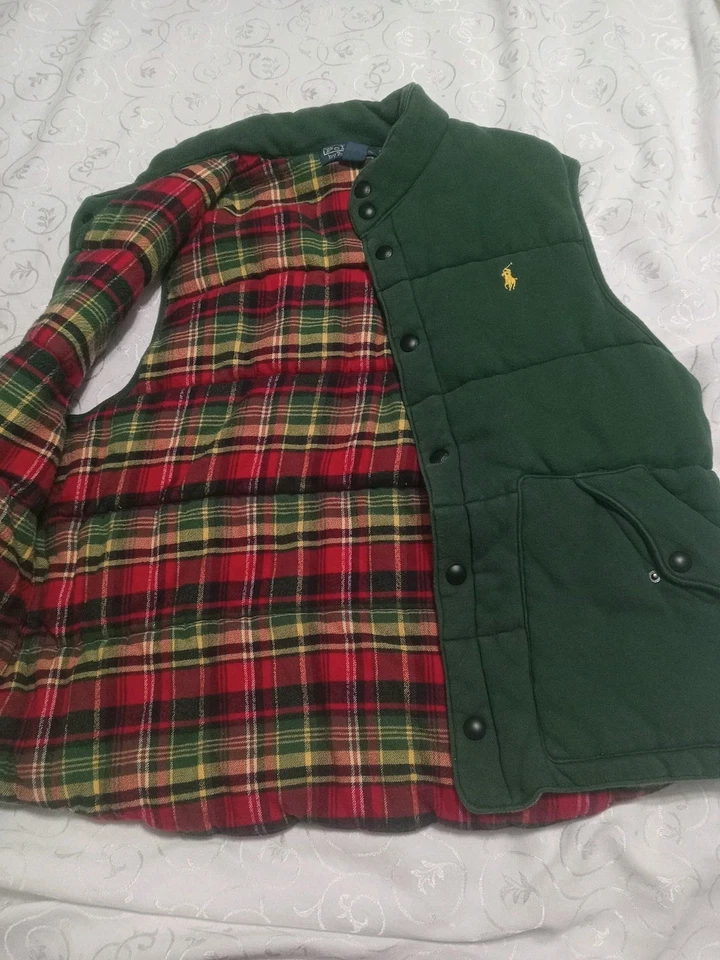 Chaleco interior de franela verde Polo Ralph Lauren vintage acolchado a cuadros grande Foto 1 de 4